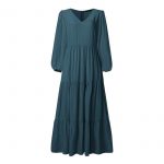 Casual Puff Sleeve Tunic Long Sleeve Cotton Maxi Dress (5)