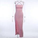 Open Back Maxi Dress High Split Sequine Bandage Dress (1)