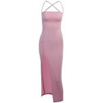 Open Back Maxi Dress High Split Sequine Bandage Dress (7)