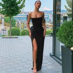 Sexy Black Strap Maxi Dress Split Solid Slim Lady Ankle Length Dress (2)