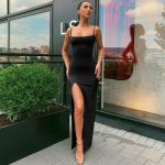 Sexy Black Strap Maxi Dress Split Solid Slim Lady Ankle Length Dress (4)