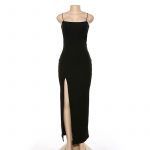 Sexy Black Strap Maxi Dress Split Solid Slim Lady Ankle Length Dress (6)