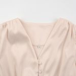 Single Breasted Long Sleeve Satin Dress Elegant V Neck Women Midi Dress (6)
