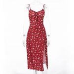 Spaghetti Strap Red Floral Midi Dress (10)